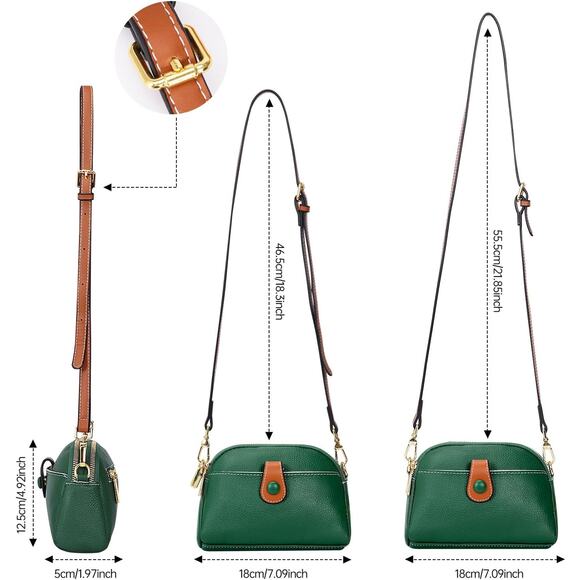 NEW Green Mini Crossbody Bag w/ Brown Accent Leather Small Purse Satchel - Picture 3 of 6